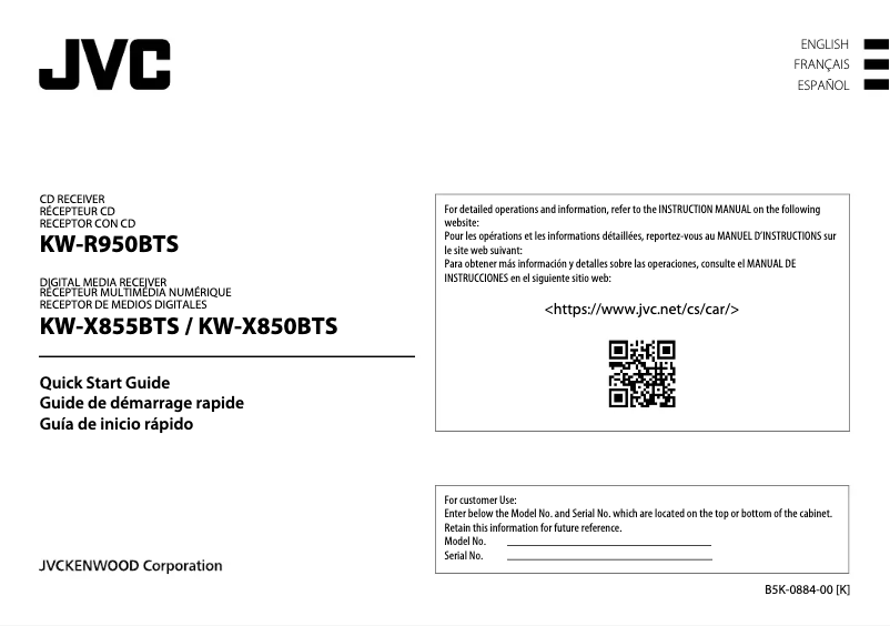 Imagen de la primera página del manual del dispositivo KW-X855BTS