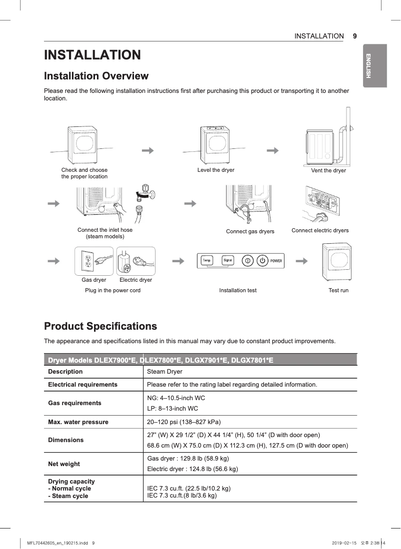 Imagen de la primera página del manual del dispositivo DLEX7800WE