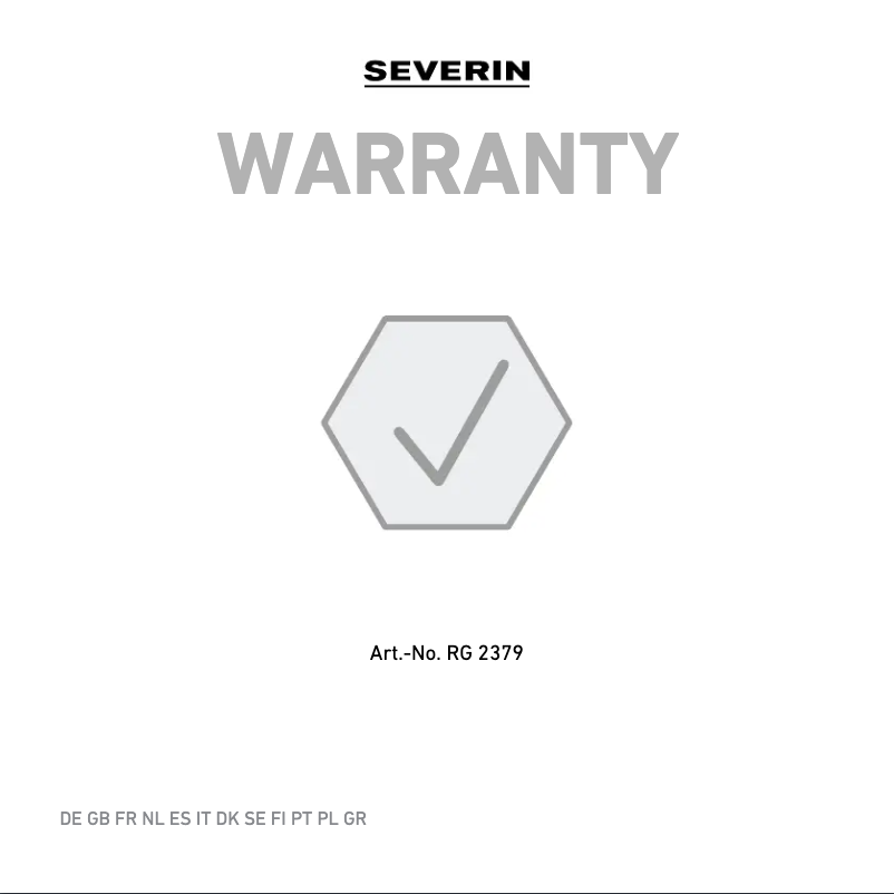 Página 1 del manual Información de garantía Severin RG 2350