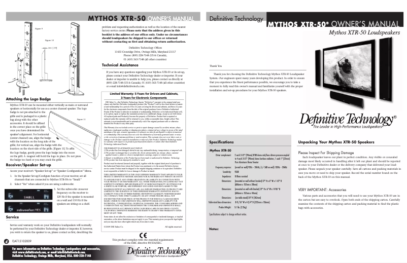 Página nº 1 - Manual de usuario Definitive Technology XTR-50
