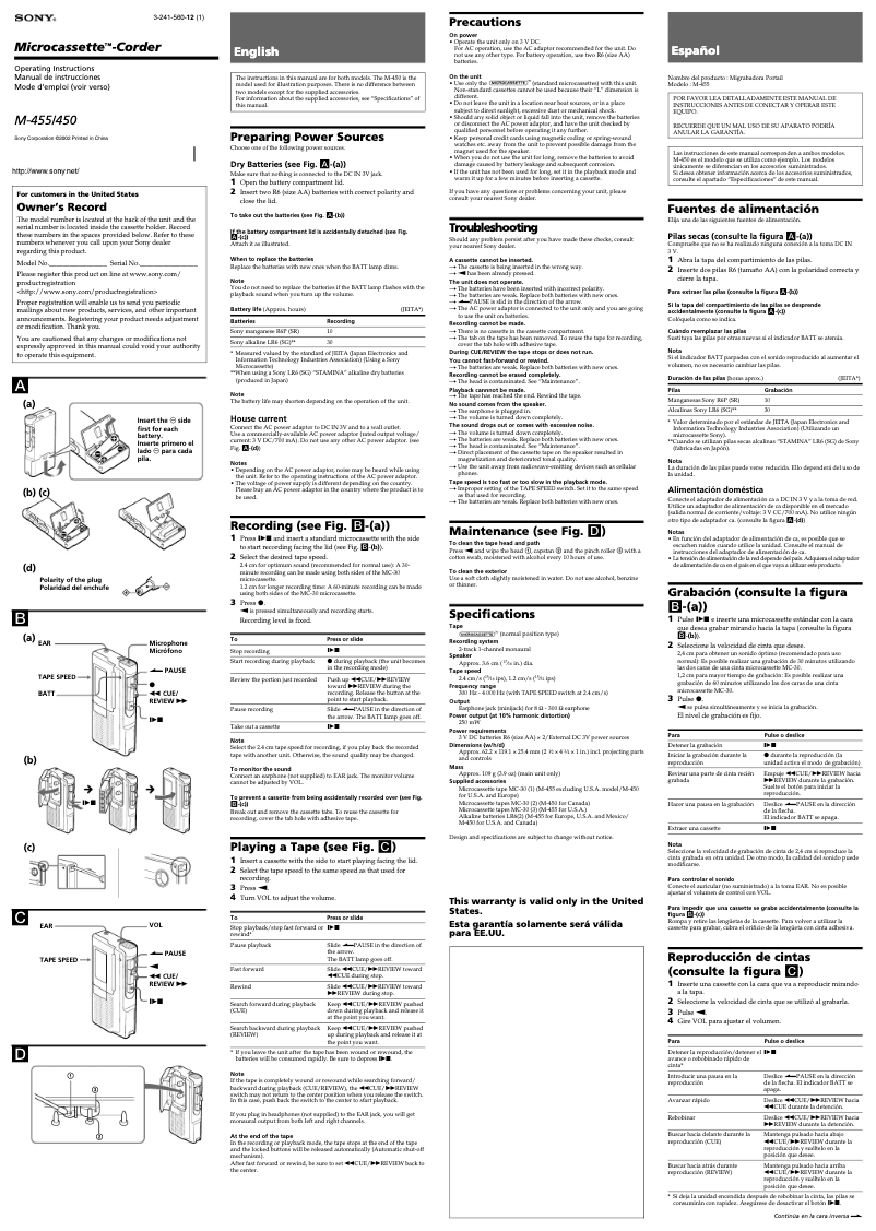 Imagen de la primera página del manual del dispositivo M-450