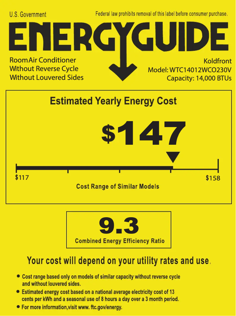 Página 1 del manual Etiqueta energética Koldfront WTC14012WCO230V