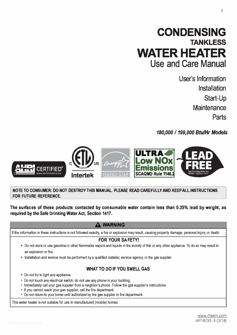 Imagen de la primera página del manual del dispositivo Prestige RTGH-RH11DVLN