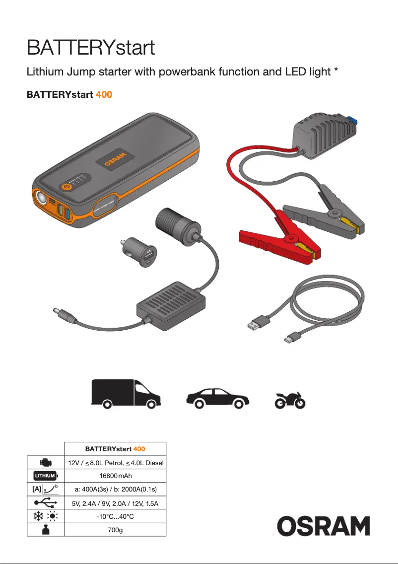 Página 1 del manual Instrucciones / montaje Osram BATTERYstart 400