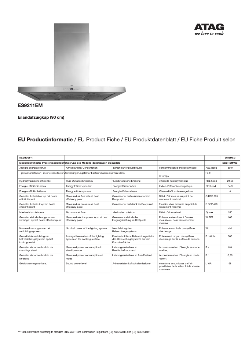 Página 1 del manual Ficha técnica Atag ES9211EM