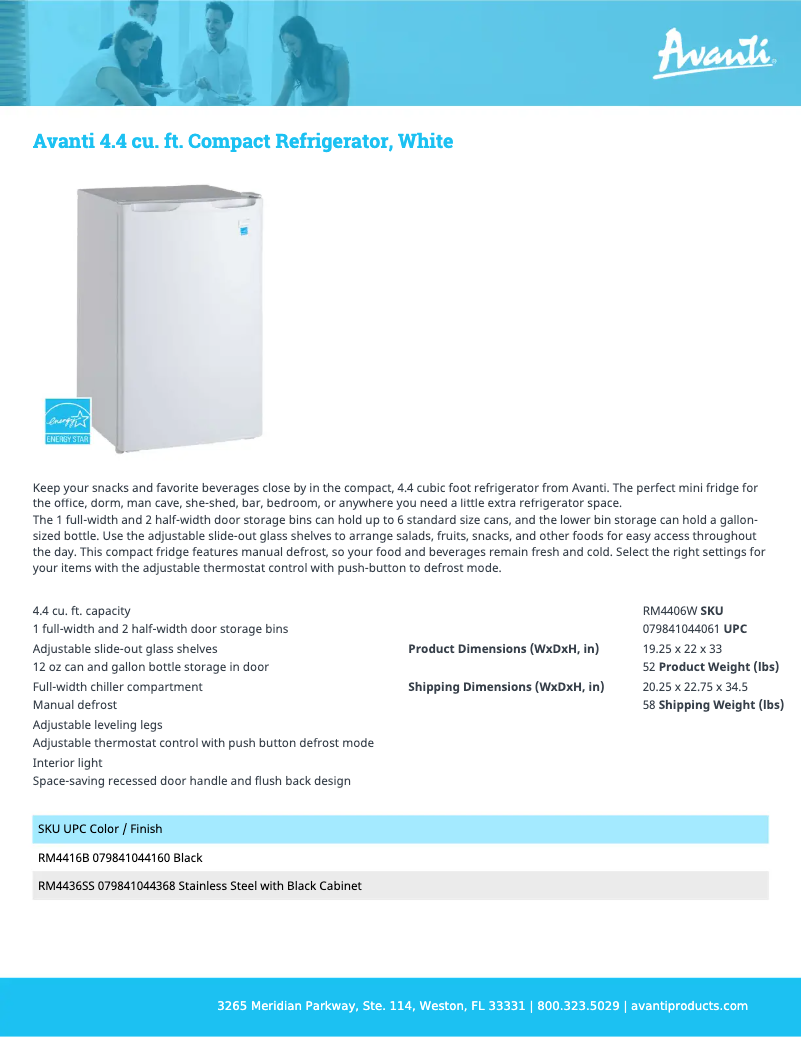 Página 1 del manual Ficha técnica Avanti RM46J0W