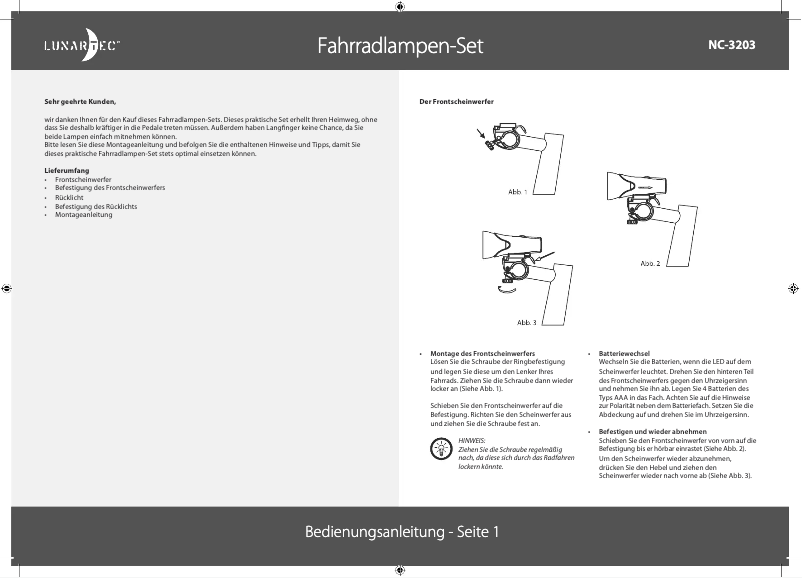 Página 1 del manual Manual de usuario Lunartec NC-3203