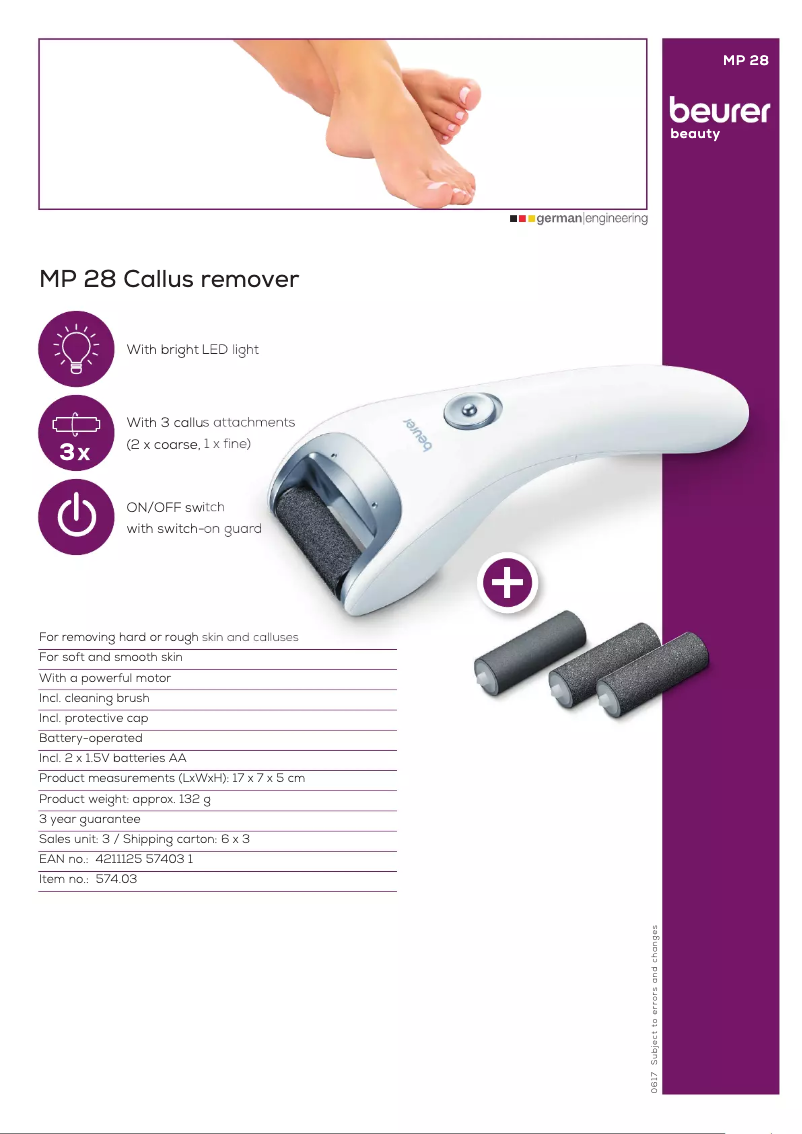 Página 1 del manual Ficha técnica Beurer MP 28