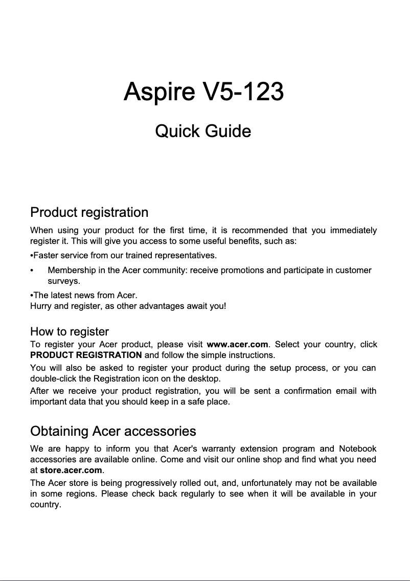 Imagen de la primera página del manual del dispositivo Aspire V5-123