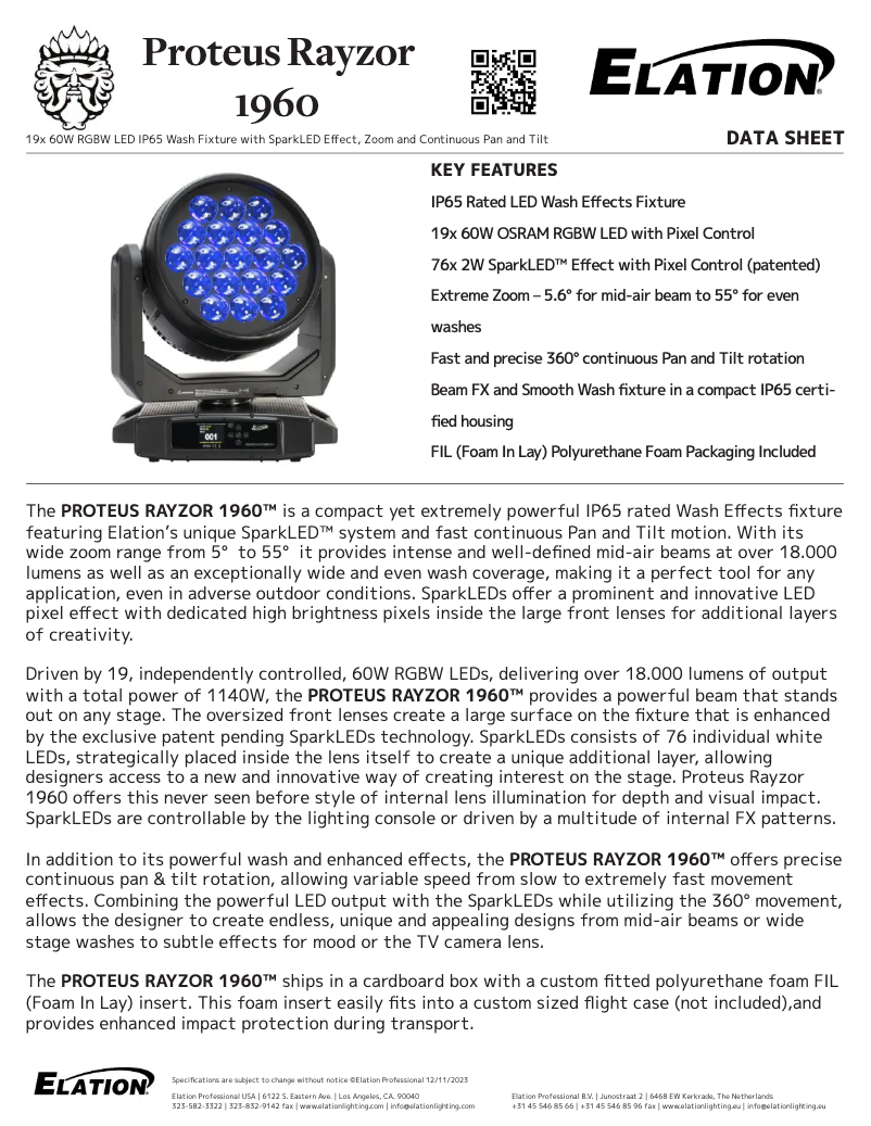 Imagen de la primera página del manual del dispositivo PROTEUS RAYZOR 1960