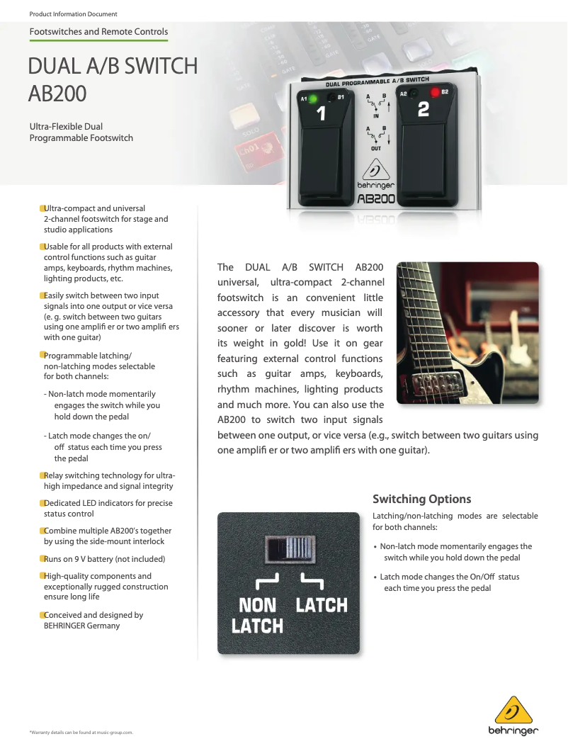 Imagen de la primera página del manual del dispositivo Dual A/B Switch AB200