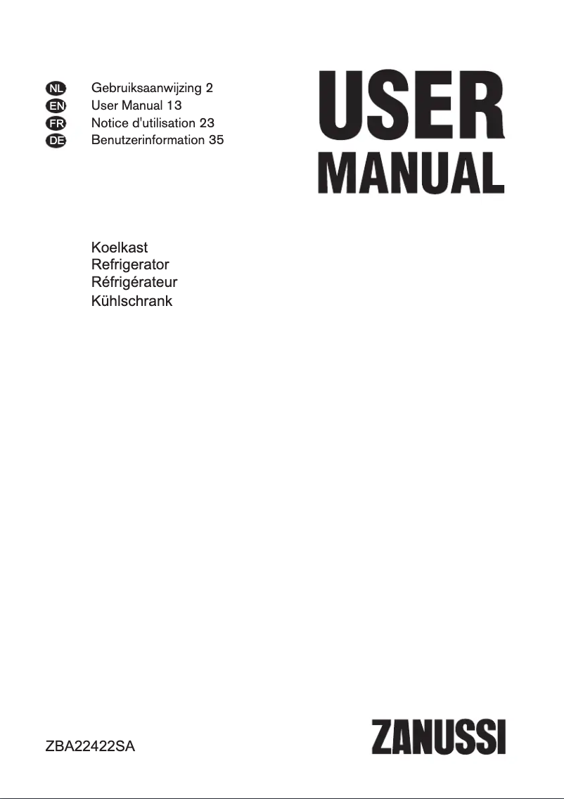 Página 1 del manual Manual de usuario Zanussi ZBA20421SV