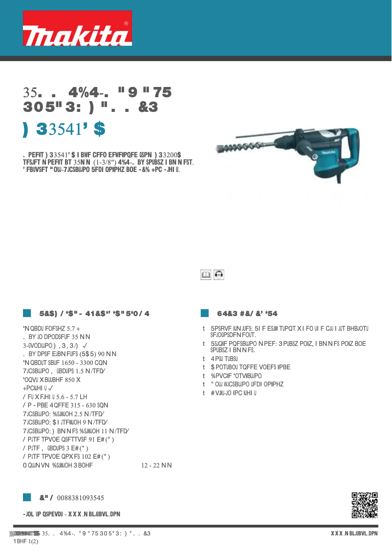 Página 1 del manual Ficha técnica Makita HR3541FC