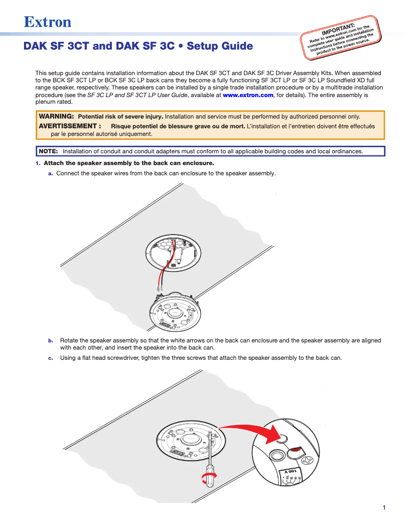 Página 1 del manual Manual de usuario Extron SF 3CT LP
