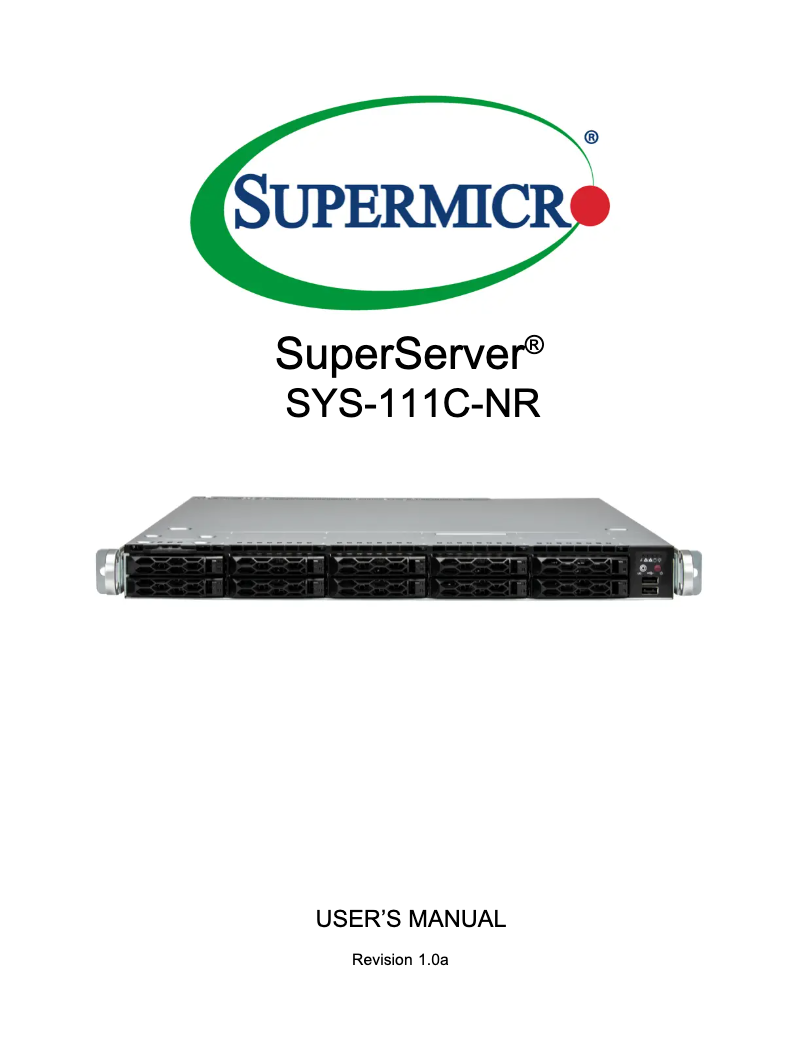 Imagen de la primera página del manual del dispositivo SuperServer SYS-111C-NR