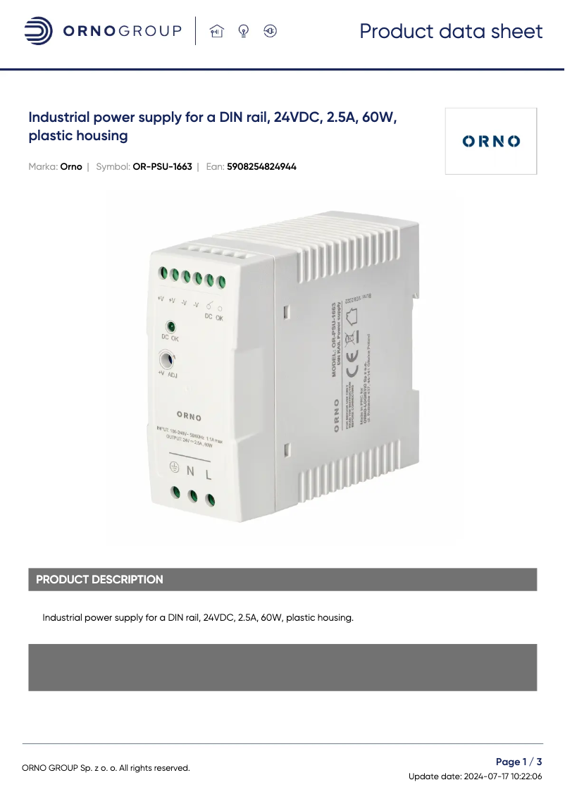 Imagen de la primera página del manual del dispositivo OR-PSU-1663