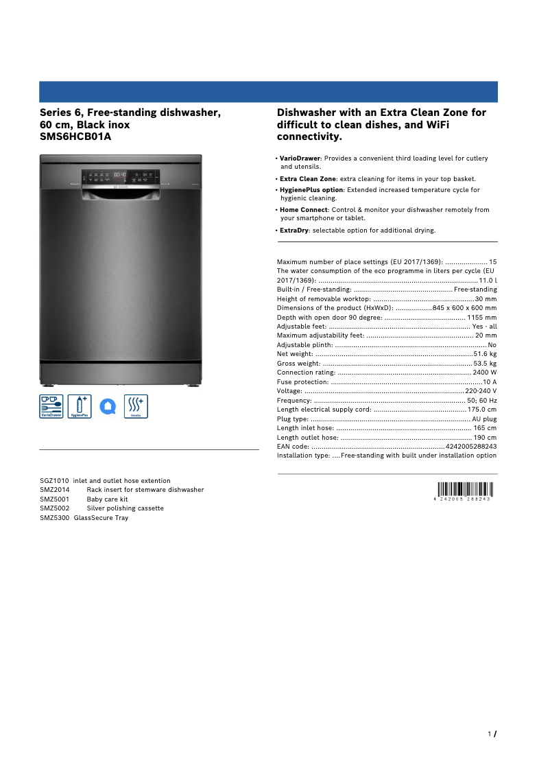 Página 1 del manual Ficha técnica Bosch SMS6HCB01A