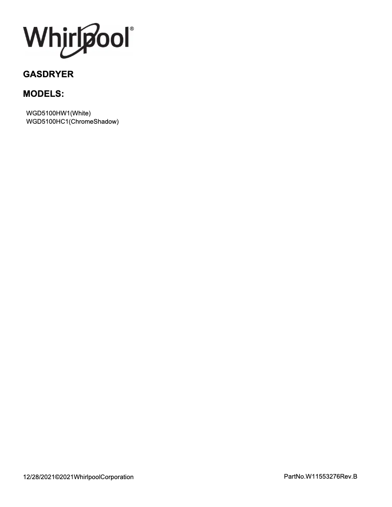 Página nº 1 - Información de garantía Whirlpool WGD5100HC