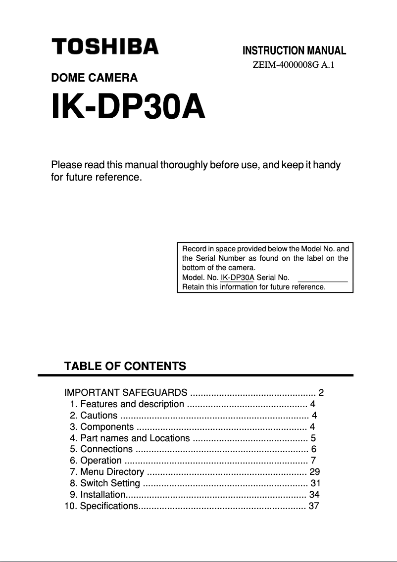 Página 1 del manual Manual de usuario Toshiba IK-DP30A