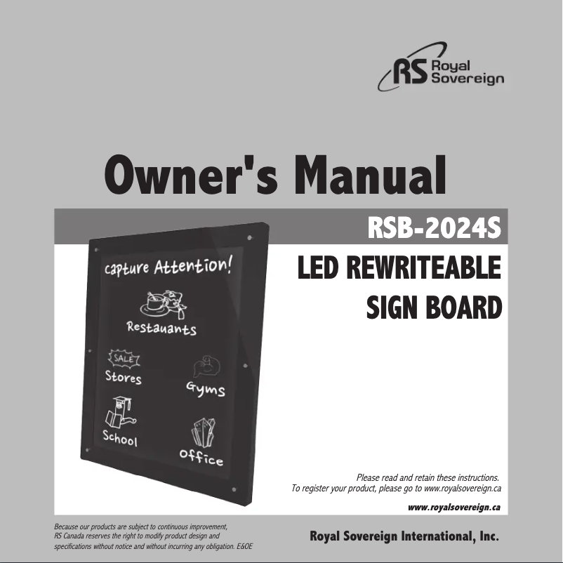 Página 1 del manual Manual de usuario Royal Sovereign RSB-2024S