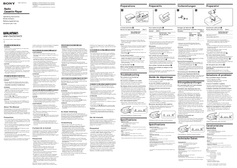 Imagen de la primera página del manual del dispositivo Walkman WM-FX473
