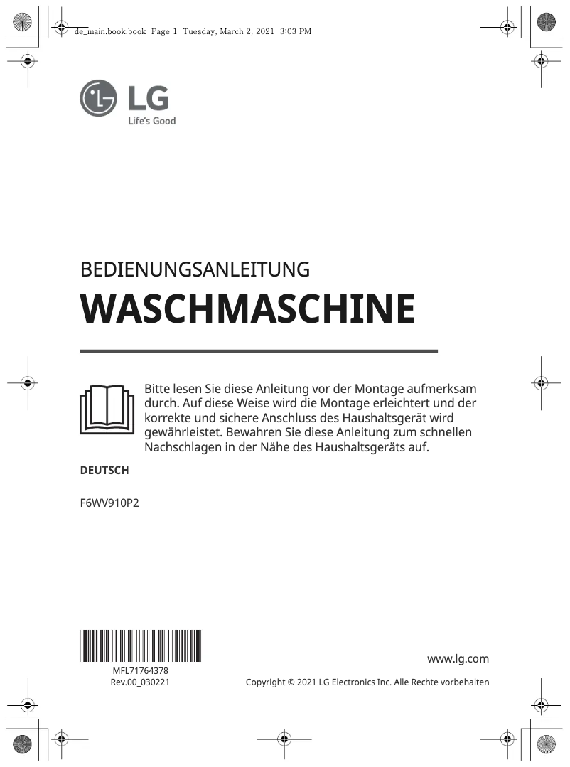 Imagen de la primera página del manual del dispositivo F6WV910P2