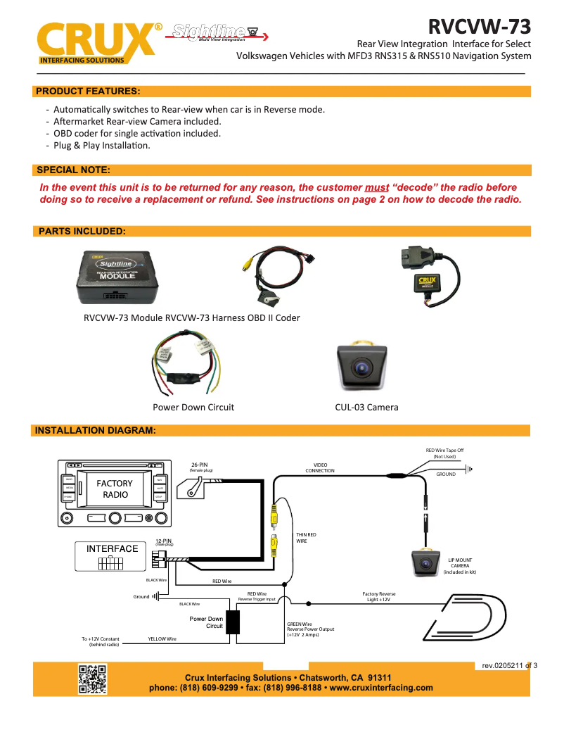 Imagen de la primera página del manual del dispositivo RVCVW-73