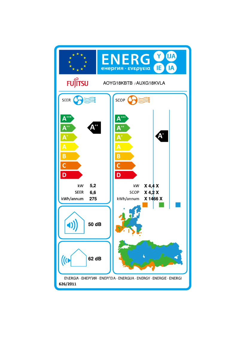Página 1 del manual Etiqueta energética Fujitsu AUXG18KVLA