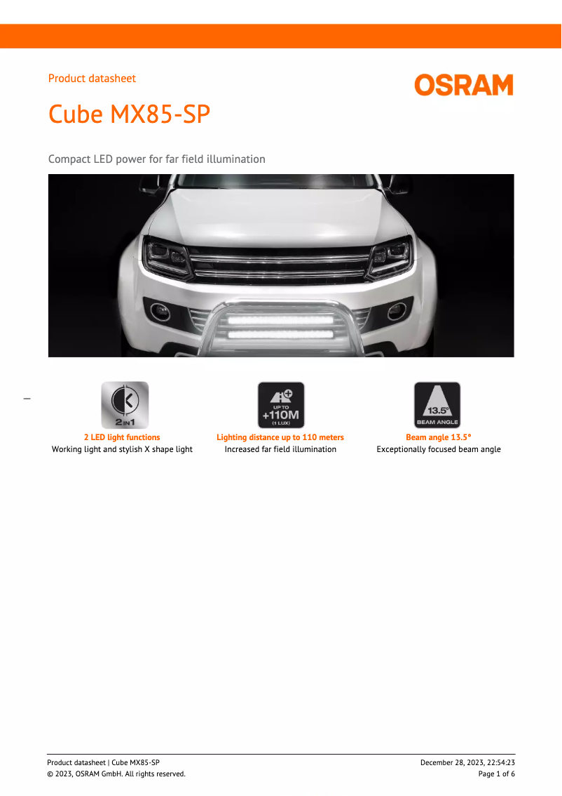 Página 1 del manual Ficha técnica Osram Cube MX85-SP