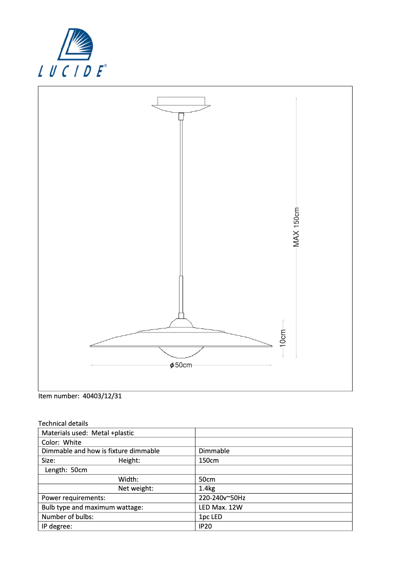 Página 1 del manual Manual de usuario Lucide Olfy 40403/12/31