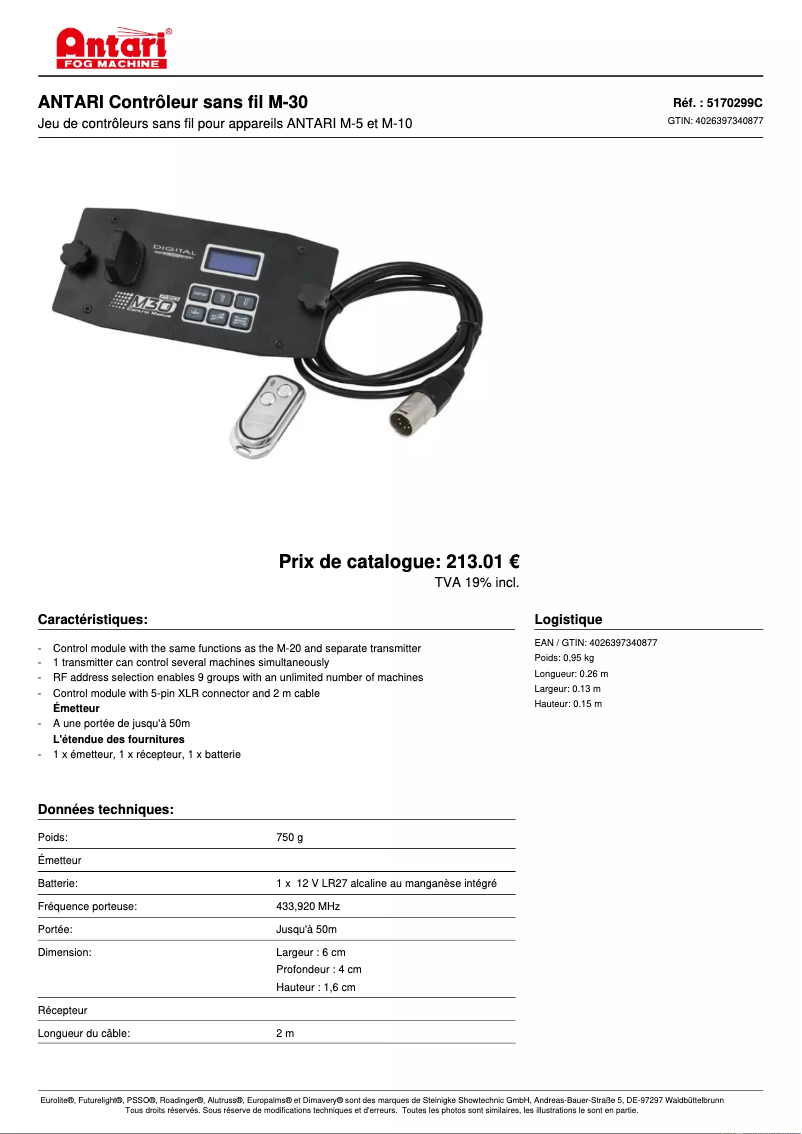 Página 1 del manual Ficha técnica Antari M-30