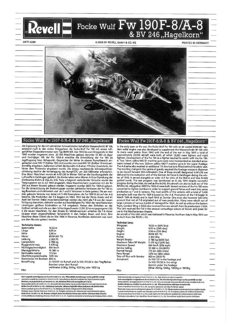 Imagen de la primera página del manual del dispositivo Focke Wulf Fw 190F-8 & Bv 246 Hagelkorn