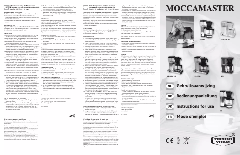 Imagen de la primera página del manual del dispositivo Moccamaster KBC 741
