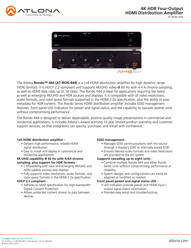 Página nº 1 - Ficha técnica Atlona AT-RON-444