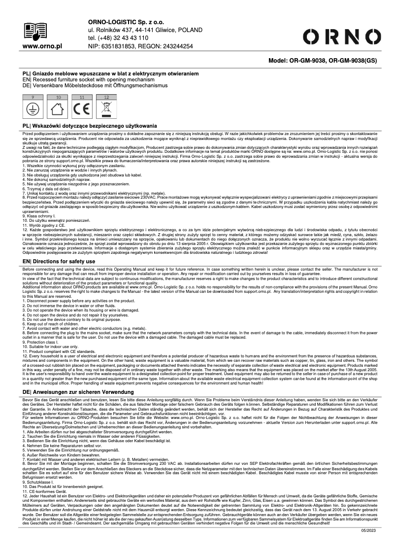 Imagen de la primera página del manual del dispositivo OR-GM-9038