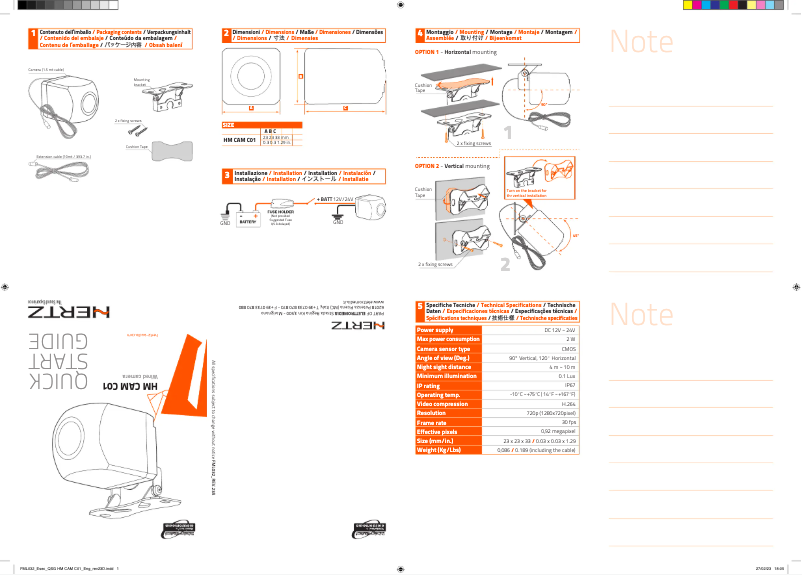 Imagen de la primera página del manual del dispositivo HM CAM C01