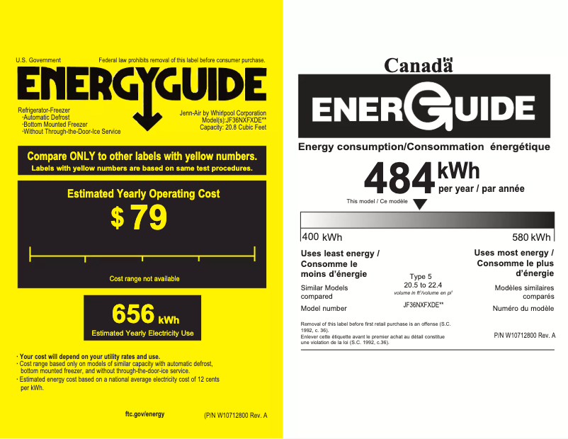 Página 1 del manual Etiqueta energética JennAir JF36NXFXDE