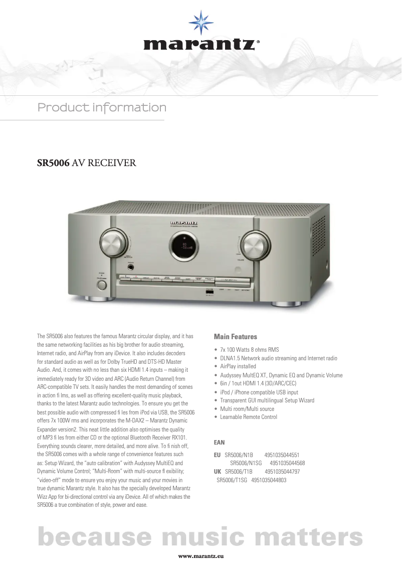 Página 1 del manual Ficha técnica Marantz SR5006