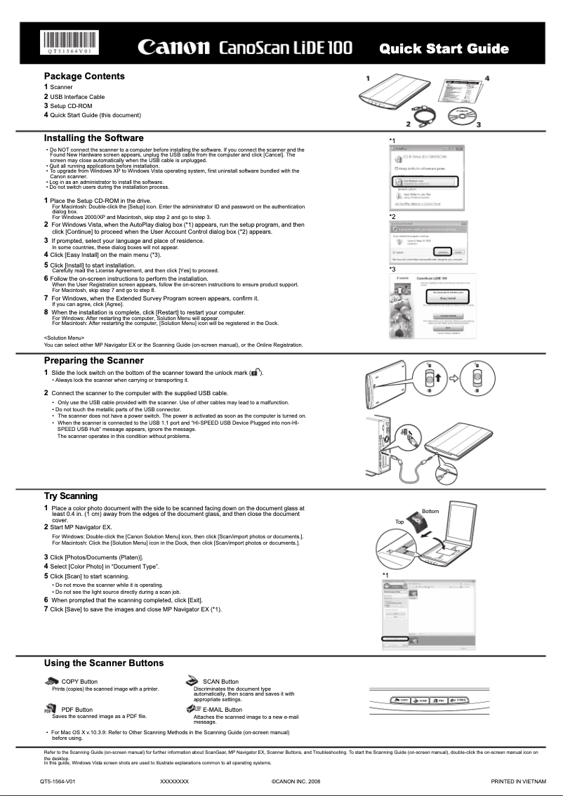 Página 1 del manual Guía de inicio rápido Canon CanoScan LiDE 100