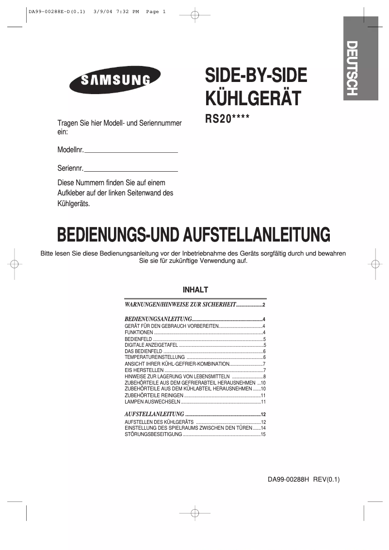 Página 1 del manual Manual de usuario Samsung RS20CCSV