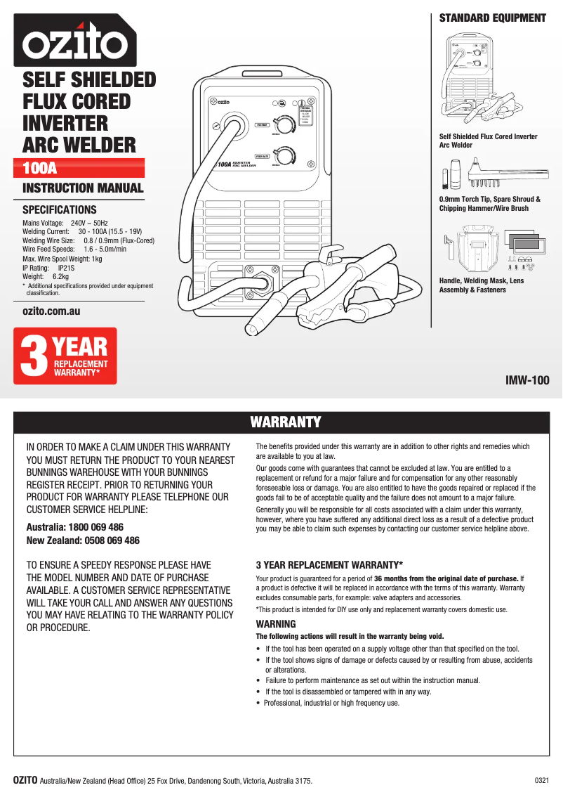 Imagen de la primera página del manual del dispositivo IMW-100