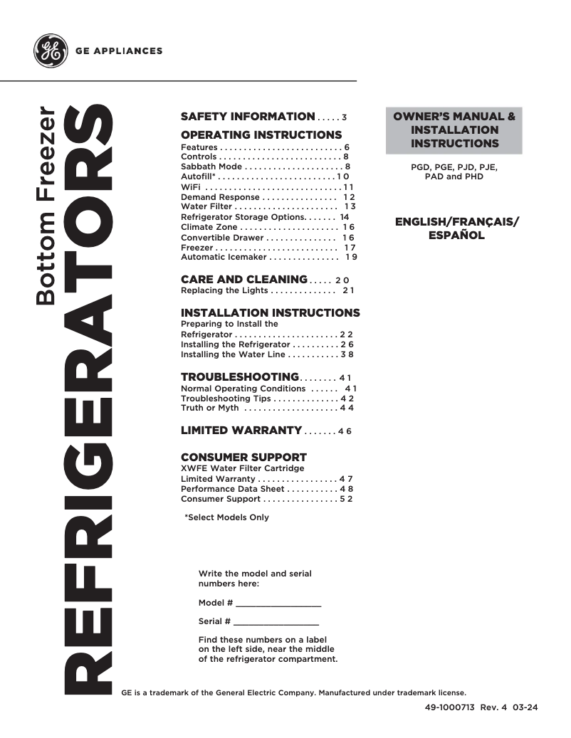 Página 1 del manual Guía de instalación GE PGD29BYTFS