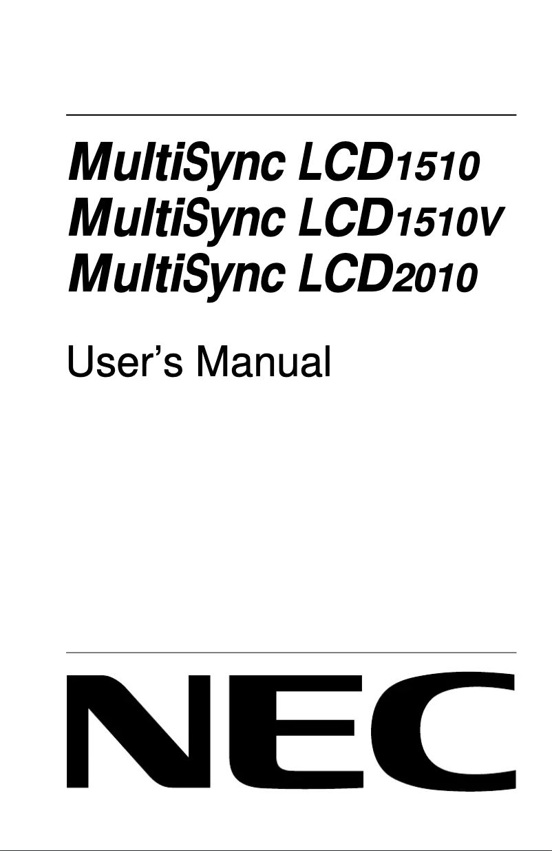 Imagen de la primera página del manual del dispositivo MultiSync LCD2010X BK