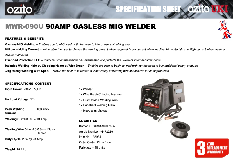 Página nº 1 - Ficha técnica Ozito MWR-090U