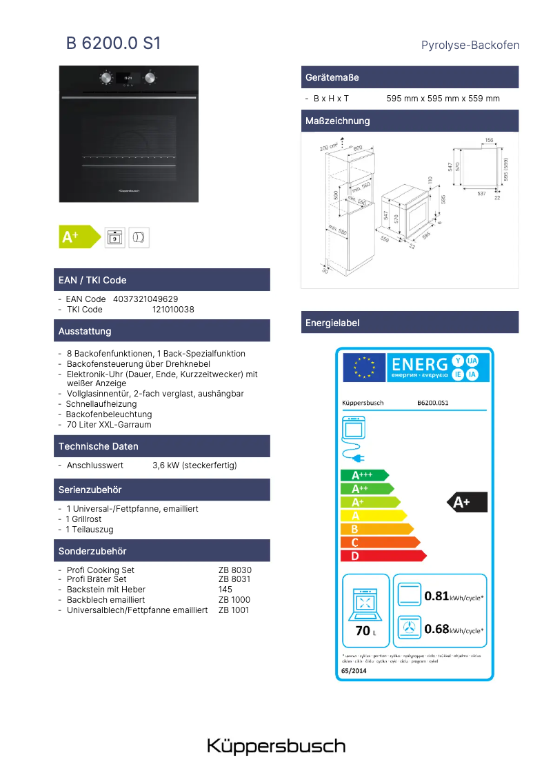 Página 1 del manual Etiqueta energética Küppersbusch B6200.0S1