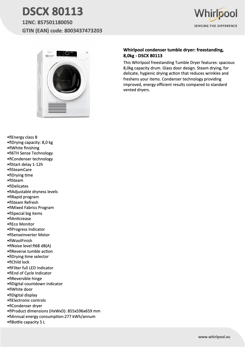 Página nº 1 - Ficha técnica Whirlpool DSCX 80113