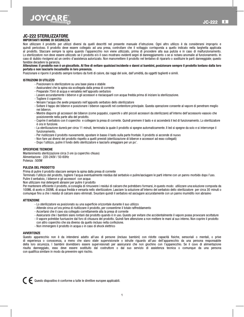 Página 1 del manual Manual de usuario Joycare JC-222