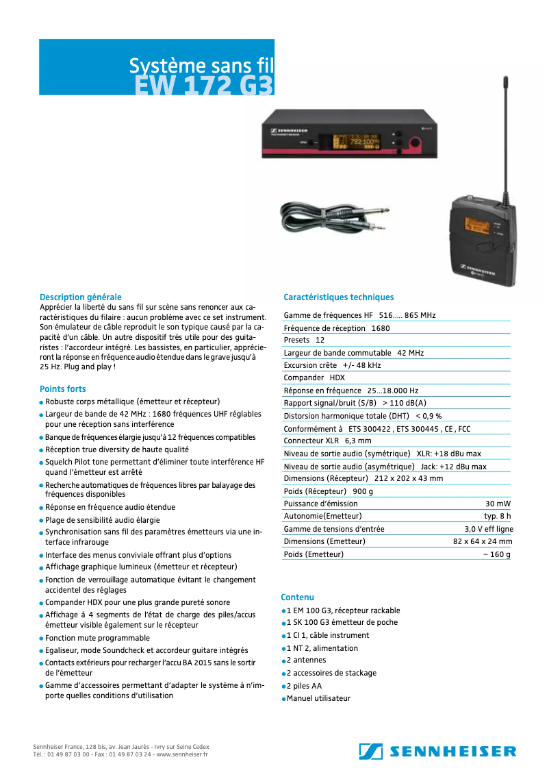 Página 1 del manual Ficha técnica Sennheiser EW 172 G3