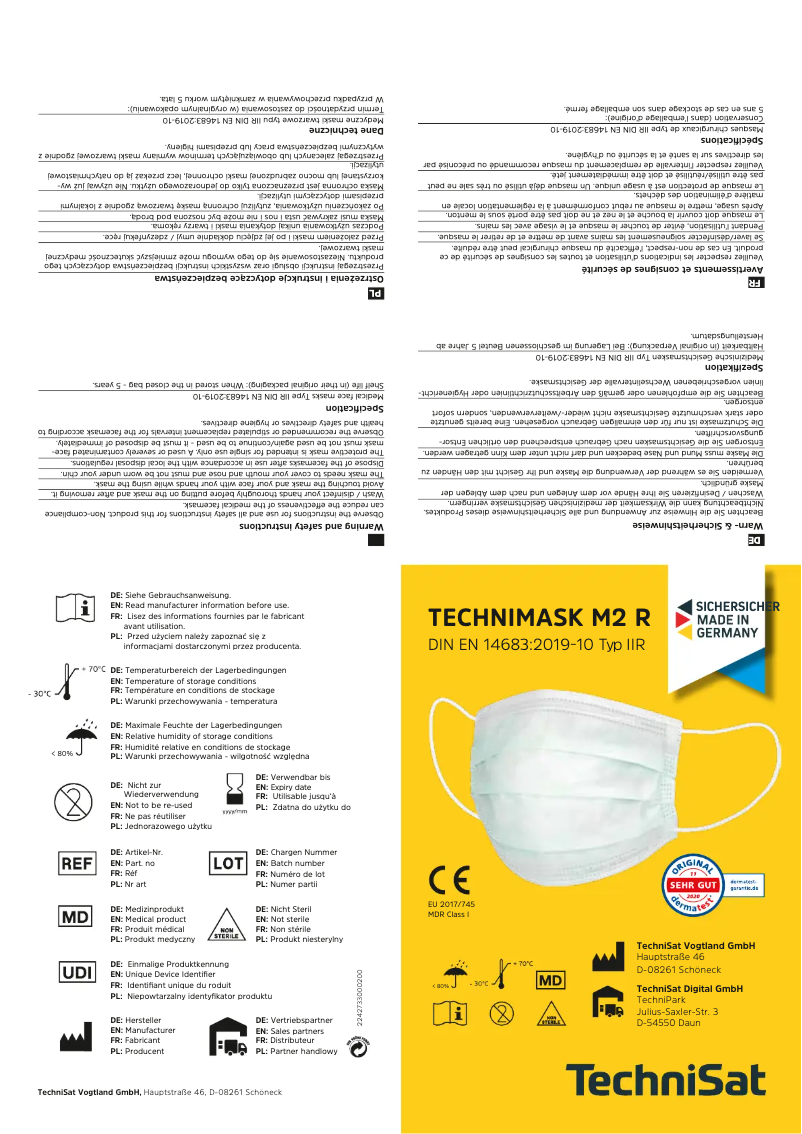 Imagen de la primera página del manual del dispositivo TECHNIMASK M2 R