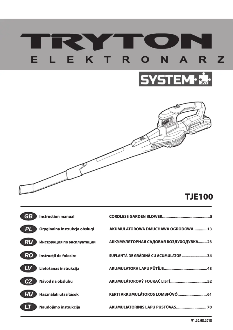 Imagen de la primera página del manual del dispositivo TJE100